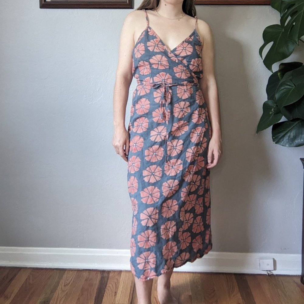 Batik Dye Floral Wrap Dress